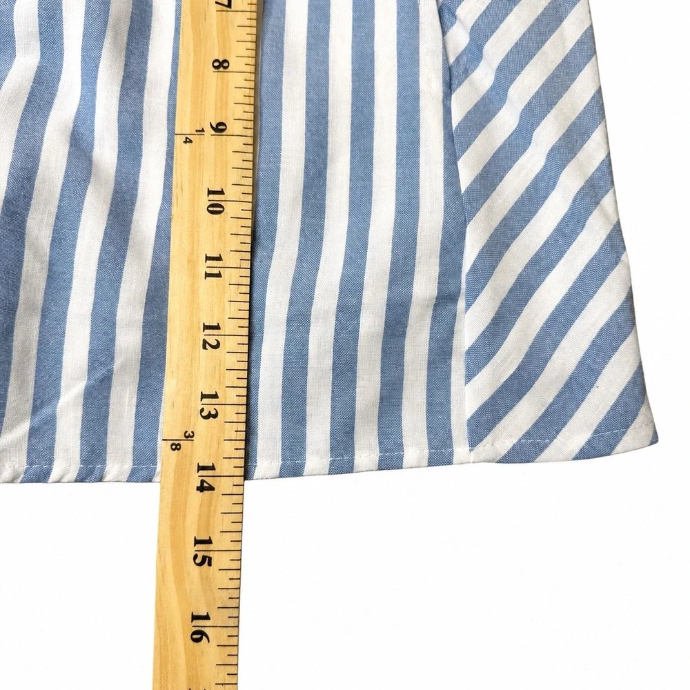 Kathy Ireland | Blue White Striped Shorts | Linen Blend | Elastic Waist